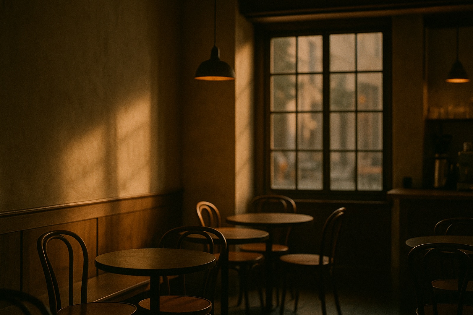 A warm cafe at golden hour